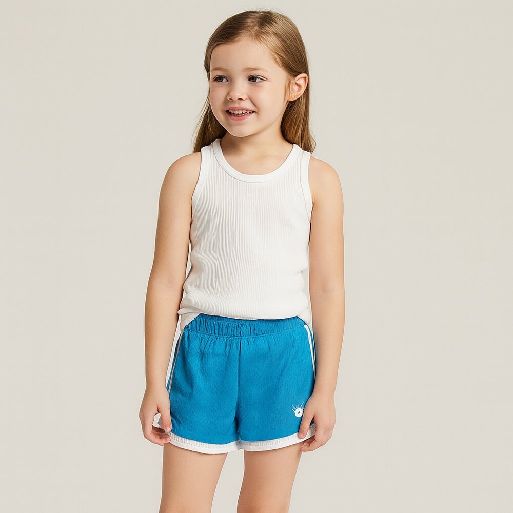 Justice Girls Athletic Mesh Dolphin Shorts Blue White Trim Elastic Waist Size 6